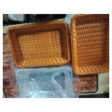 Mumufy 2 Pack Wicker Large Bread Basket for Serving with Acrylic Lid Woven Rectangular Imitation Rattan Fruit Basket with Cover Food Vegetable Display Tabletop Restaurant Kitchen(13.78x9.84 Mumufy 2 Pack Wicker Large Bread Basket for Serving with Acrylic Lid Woven Rectangular Imitation Rattan Fruit Basket with Cover Food Vegetable Display Tabletop Restaurant Kitchen(13.78x9.84