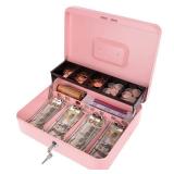 Cash Box with Money Tray and Key Lock, Money Box with Safe Locking, Money Saving Lock Box for Cash Register 11.8x9.45x3.54" Pink XL Large - Retail: $20 Cash Box with Money Tray and Key Lock, Money Box with Safe Locking, Money Saving Lock Box for Cash Register 11.8x9.45x3.54" Pink XL Large - Retail: $20