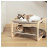 Cat Hammock, Double Layer Wooden Bed for Indoor Cats, 2 Tier Elevated Cat Bed with Breathable and Washable Covers, Sturdy Natural,20 x 16.5 x 13 Inch - Retail: $33 Cat Hammock, Double Layer Wooden Bed for Indoor Cats, 2 Tier Elevated Cat Bed with Breathable and Washable Covers, Sturdy Natural,20 x 16.5 x 13 Inch - Retail: $33