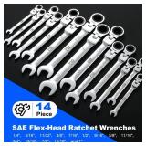 Prostormer 14-Piece SAE Flex-Head Ratcheting Wrench Set, 1/4\ to 1\in Combination Wrench Kit with Storage Case, 72 Tooth, Cr-V Steel Constructed - Retail: $65 Prostormer 14-Piece SAE Flex-Head Ratcheting Wrench Set, 1/4\ to 1\in Combination Wrench Kit with Storage Case, 72 Tooth, Cr-V Steel Constructed - Retail: $65