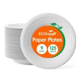 ECOLipak 125 Pack Paper Plates 9 inch 100percent Compostable Heavy-Duty Dinner Plates Disposable Bagasse Deep Dish Natural Biodegradable Eco-Friendly Sugarcane(White) - Retail: $20 ECOLipak 125 Pack Paper Plates 9 inch 100percent Compostable Heavy-Duty Dinner Plates Disposable Bagasse Deep Dish Natural Biodegradable Eco-Friendly Sugarcane(White) - Retail: $20