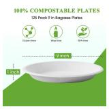 ECOLipak 125 Pack Paper Plates 9 inch 100percent Compostable Heavy-Duty Dinner Plates Disposable Bagasse Deep Dish Natural Biodegradable Eco-Friendly Sugarcane(White) - Retail: $20 ECOLipak 125 Pack Paper Plates 9 inch 100percent Compostable Heavy-Duty Dinner Plates Disposable Bagasse Deep Dish Natural Biodegradable Eco-Friendly Sugarcane(White) - Retail: $20