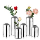 Glass Bud Vases for Centerpieces Silver - Hewory 6pcs Blown Modern Cylinder Small Glass Vases, Mini Bulk Single Flower Vase for Wedding Party Event Home Decor Floral Arrangement (Not Include Flowers) Glass Bud Vases for Centerpieces Silver - Hewory 6pcs Blown Modern Cylinder Small Glass Vases, Mini Bulk Single Flower Vase for Wedding Party Event Home Decor Floral Arrangement (Not Include Flowers)