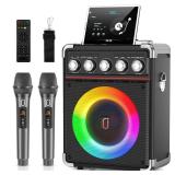 Karaoke Machine with 2 Microphones: HWWR Portable Karaoke Machine for Adults Kids, Party Bluetooth Speaker with Bass/Treble Adjustment, PA System with Remote Control/LED Lights, Support REC/USB/AUX -  Karaoke Machine with 2 Microphones: HWWR Portable Karaoke Machine for Adults Kids, Party Bluetooth Speaker with Bass/Treble Adjustment, PA System with Remote Control/LED Lights, Support REC/USB/AUX -