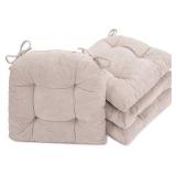 GYALAPERI Chair Cushions for Dining Chairs Set of 4, Tufted Textured and Non-Slip Kitchen Chair Cushions Pads with Ties, Seat Cushions for Kitchen Patio Office Chairs, Beige - Retail: $37 GYALAPERI Chair Cushions for Dining Chairs Set of 4, Tufted Textured and Non-Slip Kitchen Chair Cushions Pads with Ties, Seat Cushions for Kitchen Patio Office Chairs, Beige - Retail: $37