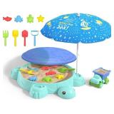 Turtle Sandbox with Lidand Adjustable Height Umbrella, Kids Sandbox with SandTruck,8PCS Beach Toy Mold and Shovel for Toddlers 3-5, Sand Pit Summer Indoor Outdoor Activities Play Sand Backyard Gift Turtle Sandbox with Lidand Adjustable Height Umbrella, Kids Sandbox with SandTruck,8PCS Beach Toy Mold and Shovel for Toddlers 3-5, Sand Pit Summer Indoor Outdoor Activities Play Sand Backyard Gift