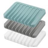 Self Draining Soap Dishes, 3 Pcs Silicone Soap Saver, Waterfall Drainer Soap Holder for Bathroom, Extend Soap Life, Keep Soap Bars Dry Clean and Easy Cleaning (White, Gray, Teal) - Retail: $5 Self Draining Soap Dishes, 3 Pcs Silicone Soap Saver, Waterfall Drainer Soap Holder for Bathroom, Extend Soap Life, Keep Soap Bars Dry Clean and Easy Cleaning (White, Gray, Teal) - Retail: $5