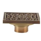 3.9 inch Square Shower Drain, Antique Brass Shower Floor Drain Bathroom Ground Drainer Grate with Removable Hollow Strainer Cover(#1) - Retail: $23 3.9 inch Square Shower Drain, Antique Brass Shower Floor Drain Bathroom Ground Drainer Grate with Removable Hollow Strainer Cover(#1) - Retail: $23