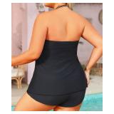 18W Daci Plus Size Bandeau Tankini Swimsuit for Women Two Piece Halter Swim Top with Shorts Flyaway Tummy Control Bathing Suits Black 18 Plus 18W Daci Plus Size Bandeau Tankini Swimsuit for Women Two Piece Halter Swim Top with Shorts Flyaway Tummy Control Bathing Suits Black 18 Plus