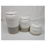 Classic White Ceramic Canister Set - Flour, Sugar, Tea Classic White Ceramic Canister Set - Flour, Sugar, Tea