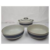 Otagiri Stoneware Serving Set with Blue Bands Otagiri Stoneware Serving Set with Blue Bands