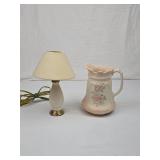 Pink Floral Ceramic Pitcher and Small Table Lamp Set Pink Floral Ceramic Pitcher and Small Table Lamp Set