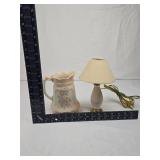 Pink Floral Ceramic Pitcher and Small Table Lamp Set Pink Floral Ceramic Pitcher and Small Table Lamp Set
