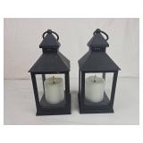 Black Metal Battery-Operated LED Lanterns - Set of 2 Black Metal Battery-Operated LED Lanterns - Set of 2
