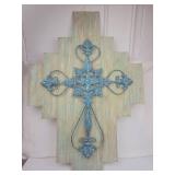 Decorative Wooden Cross with Ornate Metal Overlay Decorative Wooden Cross with Ornate Metal Overlay