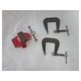 Small Red Bench Vise with C-Clamps Small Red Bench Vise with C-Clamps