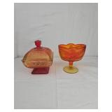 Amberina Glass Eagle Pattern Candy Dishes Set Amberina Glass Eagle Pattern Candy Dishes Set