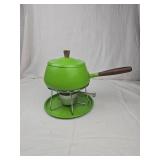 1970s Apple Green Enamel Fondue Pot Set 1970s Apple Green Enamel Fondue Pot Set