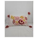 Embroidered Floral Lumbar Pillow with Tassels Embroidered Floral Lumbar Pillow with Tassels