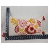Embroidered Floral Lumbar Pillow with Tassels Embroidered Floral Lumbar Pillow with Tassels
