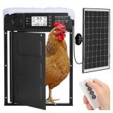 APPEARS NEW - Doirdon Automatic Chicken Coop Door Solar Powered, Cold Weather Electric Chicken Door Large Size Aluminum Door with Light Sensor & Timer with Power Off Emergency Mode 14.9 H x 11" W - Po