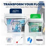 APPEARS NEW - Clear Self Leveling Garage Floor Epoxy Kit with Full Mixing Tools, 3 Gallon Industrial Highly Durable Epoxy Coating Kit, 100% Solids Resin Floor Paint for Concrete, Basements, Warehouses