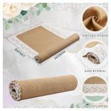Preboun 3ft x 100 ft (approx) Natural Burlap Wedding Runner Aisle Outdoor for Wedding Ceremony Wide Aisle Runner with Lace Jute Rustic Burlap Decorations Outdoor Beach Garden Church  - Retail: $111