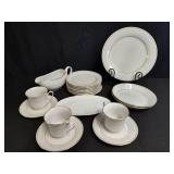 Elegant White and Gold-Toned Trimmed Fine China Dining Set (More Not Pictured)