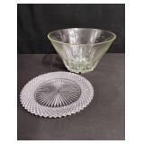 Crystal Cut Glass Serving Bowl with Glass Candle Plate