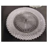 Crystal Cut Glass Serving Bowl with Glass Candle Plate