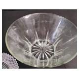 Crystal Cut Glass Serving Bowl with Glass Candle Plate