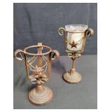 Rustic Star & Rope Metal Candle Holders