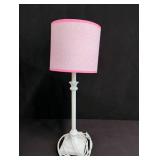 Pink and White Table Lamp with Floral Shade