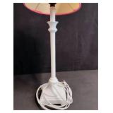 Pink and White Table Lamp with Floral Shade