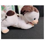 Brown and White Spotted Plush Dog with Tropical Print Gift Wrap