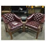 (2) Tufted Leather Wing Chair with Brass Nailheads