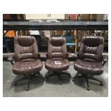 Executive Brown Leather Office Chairs - Set of 3