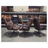 Executive Brown Leather Office Chairs - Set of 3