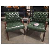 Pair of Classic Green Tufted Office Chairs
