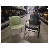Mid-Century Office Guest Chairs - Green Fabric & Black Leather