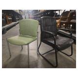 Mid-Century Office Guest Chairs - Green Fabric & Black Leather