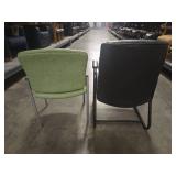 Mid-Century Office Guest Chairs - Green Fabric & Black Leather