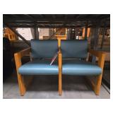 Oak Frame Armchair with Blue Vinyl