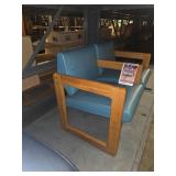 Oak Frame Armchair with Blue Vinyl