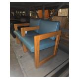 Oak Frame Armchair with Blue Vinyl
