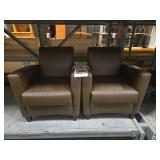 (2) Brown Leather Club Chairs Set