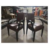 (2) Black Wood Dining Chairs with Brown Leather