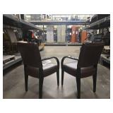 (2) Black Wood Dining Chairs with Brown Leather