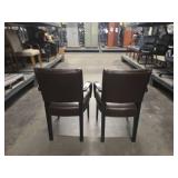 (2) Black Wood Dining Chairs with Brown Leather