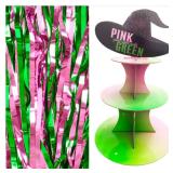 Pink and Green Wicked Display Stand + Party Foil Fringe Curtain Pink and Green Wicked Display Stand + Party Foil Fringe Curtain